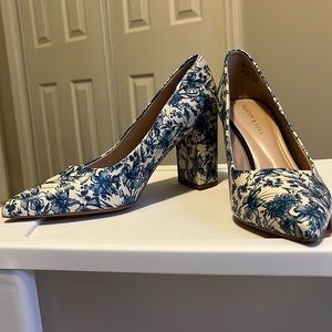 Preston and York white blue flower thick heel